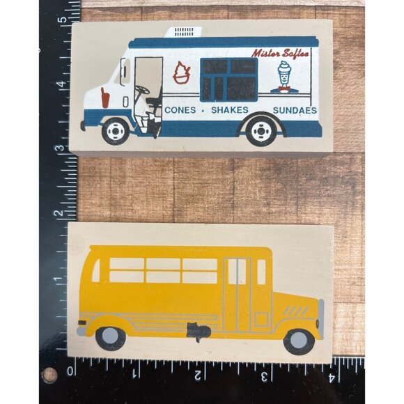 Cat's Meow Vintage-Inspired Wooden Ice Cream & School Bus Blocks - Picture 1 of 2